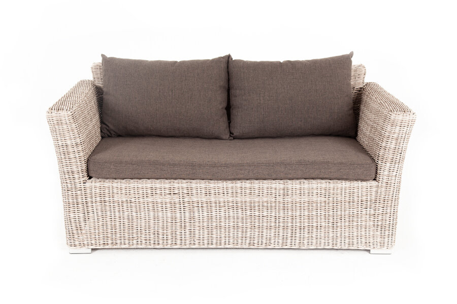 "Капучино" диван из искусственного ротанга двухместный с подушками, цвет бежевый